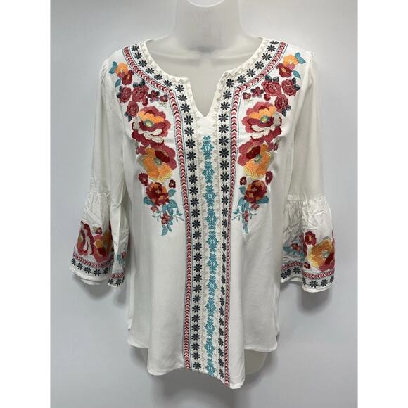 Andrée By Unit Floral Embroidered Tunic Top White Size Small - Picture 1 of 7